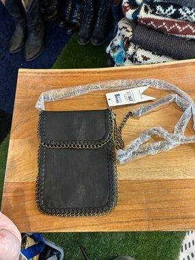 Black Chain-Trim Crossbody Phone Bag